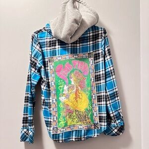 Pink Floyd Blue Plaid Hoodie with Graphic Back up cycle fuzzy hood